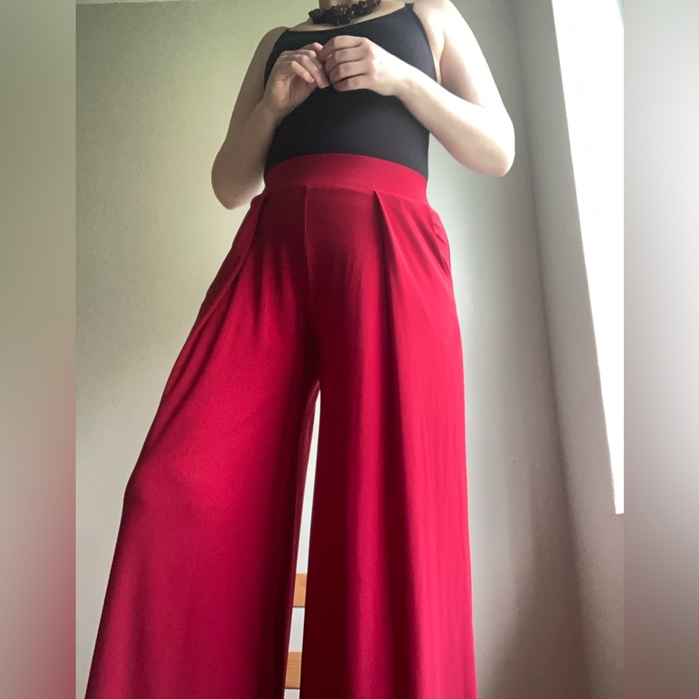 Elegant Red Wide Leg Pants